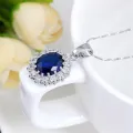 Necklace Jewelry Simple Artificial Sapphire Earrings and Necklace Set. 