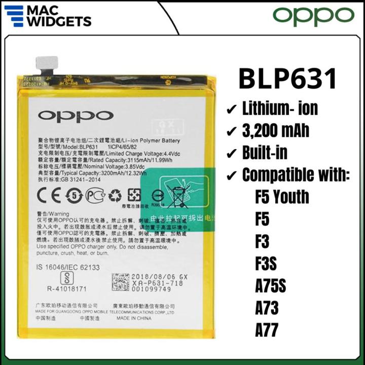 OPPO BLP631 Battery Replacement For Oppo F5 / F5 Youth / F3 High Performance 3.85V 3200mAh Capacity_ Silver