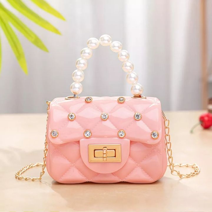 2021 Pearl Handle Mini Jelly Bag Stylish Crossbody Purse for Girls
