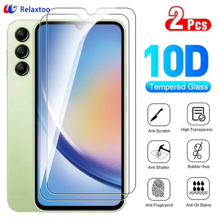 Relaxtoo For Samsung Galaxy A34 2Pcs HD Front Screen Protector Glass Film For SamsungA34 GalaxyA34 Full Coverage Tempered Glass