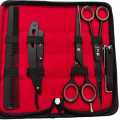 Complete Hair Cutting Experience Premium Quality Hairdressing Double Black Scissors Set for Barber Salons. 