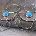 Vintage Moon Blue Stone for Women Sier Color Dangle Earrings Jewelry. 