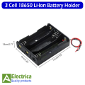 3 Cell Black Plastic Li-ion 18650 Rechargeable Battery Storage Case Holder by Electrica. 