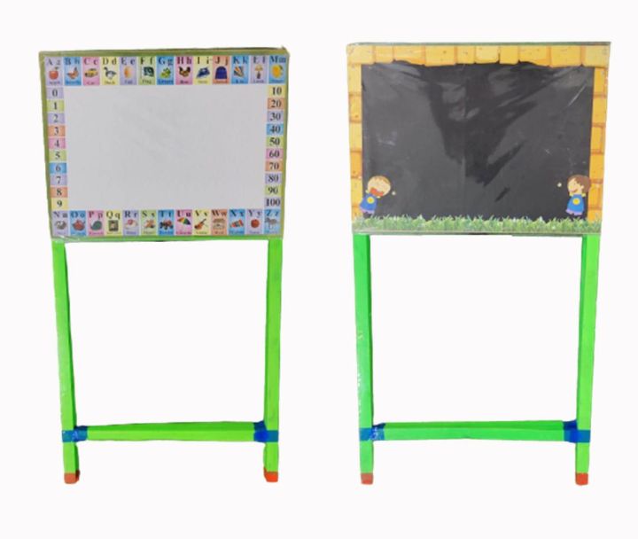 Openness – 2 in 1 Small Double Sided Kids Writing Board / Easel – White & Black Dry-Erase Board For Kids Learning – Chalk, Duster & Board Marker Free – (16x30 Inches)