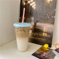 Kawaii Water Bottle For Coffee Juice Milk Tea Cute Plastic Cold Cups With Straw Lid Portable Reusable Drinking Bottle BPA Free. 