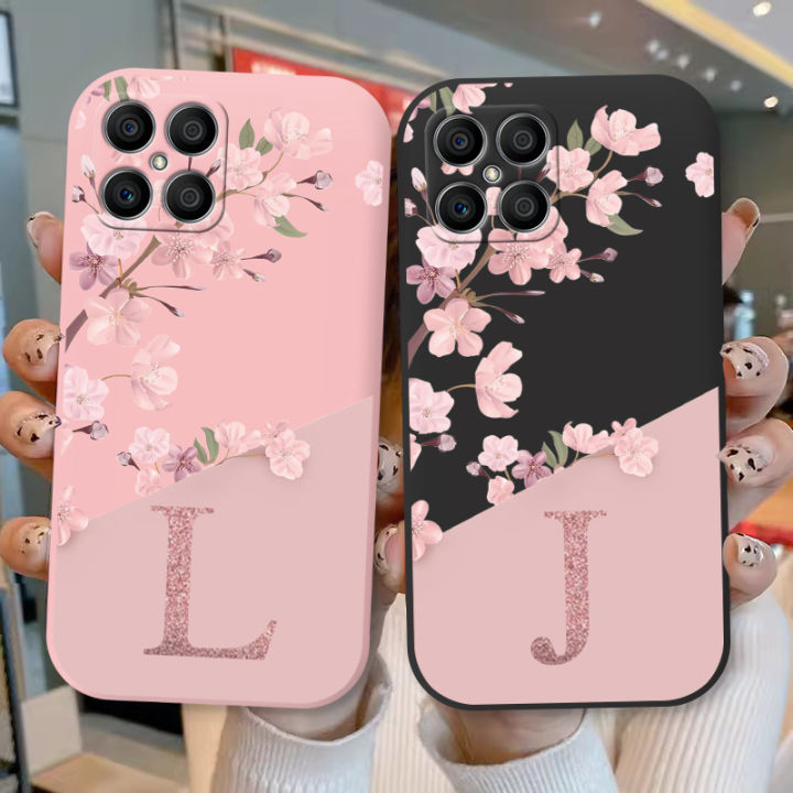 8 Pack Cover Beautiful Sakura Letters Soft Silicone 4G X For Honor X88 5G Case Fashion Flower Initial Fund as Honor X