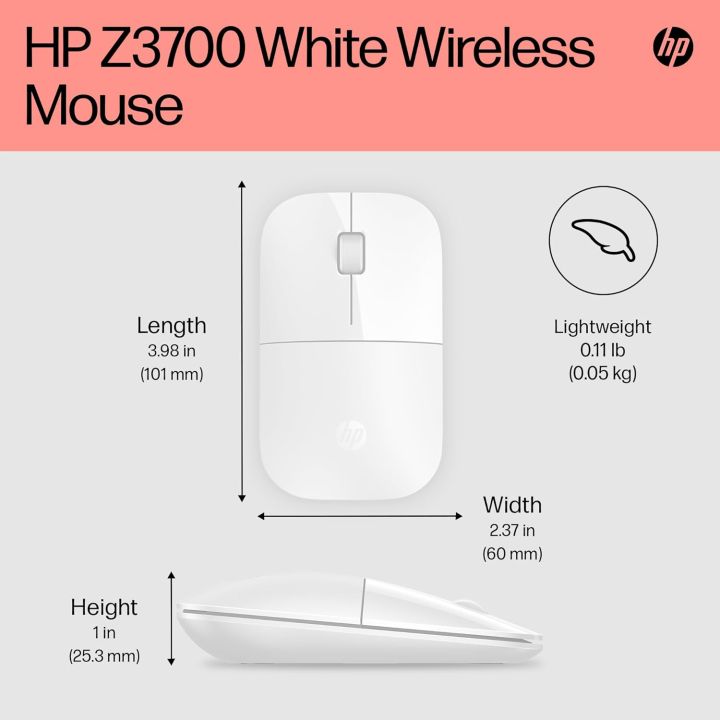 HP%20Z3700%20White%202.4%20GHz%20USB%20Slim%20Wireless%20Mouse%20with%20Blue%20LED1200%20DPI%20Optical%20Sensor,%20Up%20to%2016%20Months%20Battery%20Life%20-%20Image%202