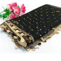 Black Coin Net dupatta with 2 side sikka lace For Women Dyeable With Golden Lining And Border -  Net Dupatta for Girls / Ladies & Women - Chunri - Net Dupatta in Black,  Red , White and More Different Colour - Stole - Scarf. 