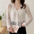 Hollow out design with ice silk and thin sun protection jacket for women's lazy summer knitted cardigan top. 