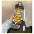 2000L Water Bottle with Straw,Brush,3D + 2D Strickers Transparent Portable Travel water bottles for Fitness,BPA-Free Hydration Bottle with Time Markers, Large Capacity Leakproof Water bottle. 