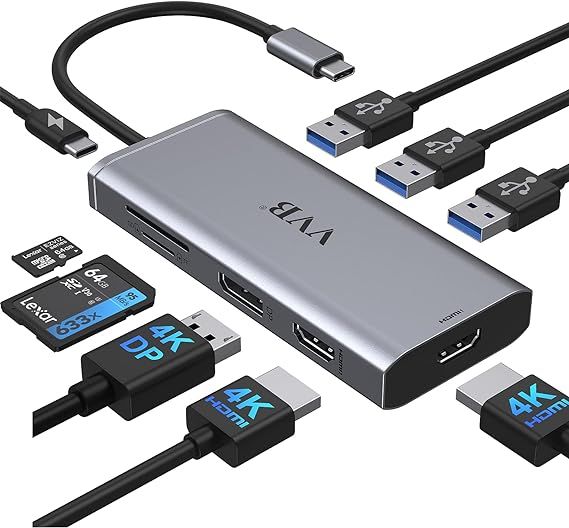 Effortless Multiport Expansion: VVB USB C Adapter with Triple Display Support A R869 THUNDEER