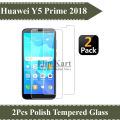 Huawei Y5 Prime 2018 Tempered Glass Screen Protector Premium High Quality Polish Glass For Y5 Prime 2018 - 2Pcs. 