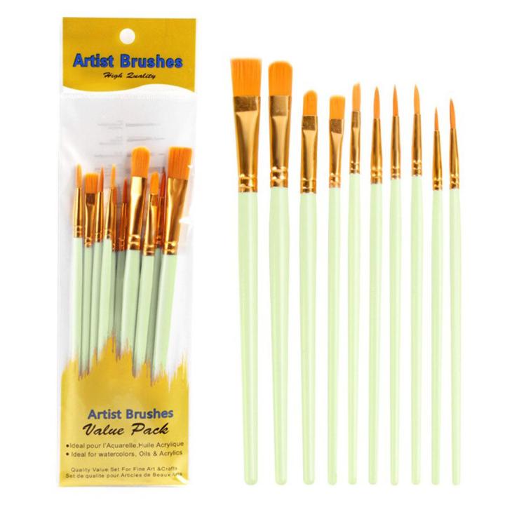 Lonely Finger 10pcs Artist Paint Brushes Set Nylon Hair Plastic Handle for Acrylic Oil Watercolor Professional Art Painting Kit
