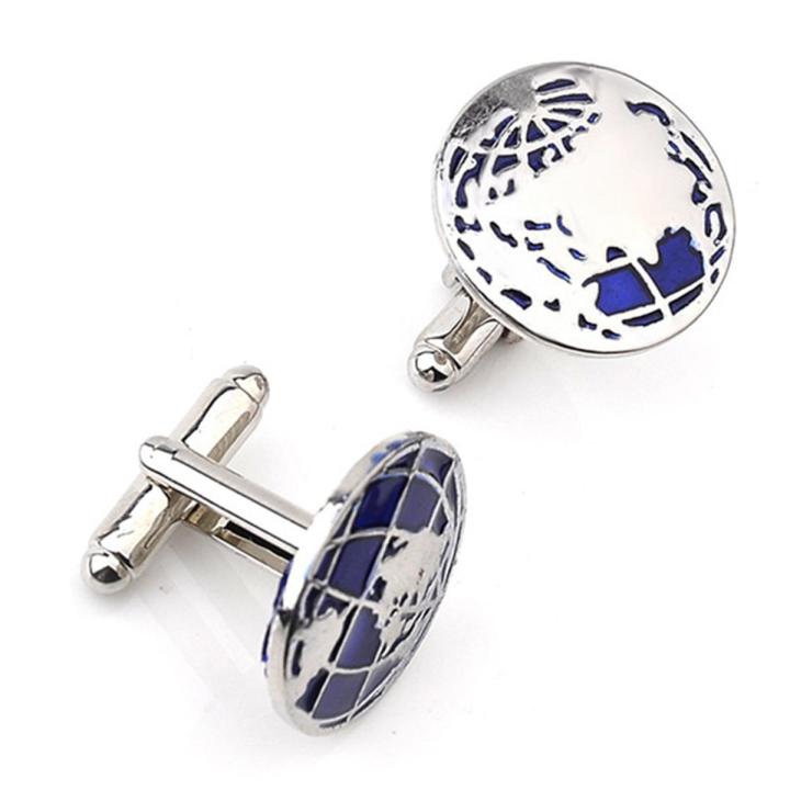 【Hengli jewelry story】1Pair Map French Shirt Clips & Cufflink Globe Earth Cufflinks Cuff Links
