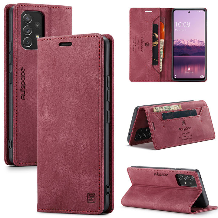 lthmy for Samsung Galaxy A53 5G Vintage Leather Flip Cover Stand Magnetic Closure Shockproof Protective Case