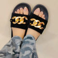 Stylish home slipper for girls , golden chain slides ,summer collection. 