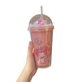 Portable Anime Sanrio Water Bottle Hello Kitty Melody Kuromi Cinnamoroll Pochacco Double-layer Plastic Cup Sports Mug Girl Gifts. 