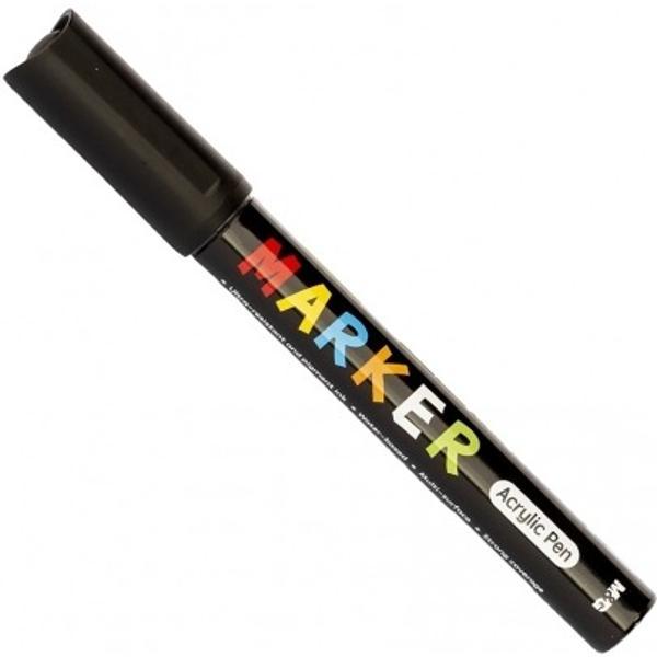 M&G Acrylic Marker Black 2mm suitable for painting surfaces such as: stone, ceramics, porcelain, glass, wood, textiles, canvas, metal, wood, plastic, polymer clay, etc