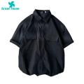 Green Home Cargo Shirt Flap Pockets Male Solid Color Casual Cargo Shirt. 