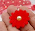 20 Pack of Red Velvet Flowers with Faux Pearls. 