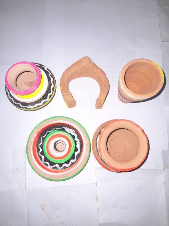 Clay Pots Kitchen Set (large) | Set of 5 Pcs | Kids Play & Home Decor | Clay Crockery Pots | Earthen Crockery Pots | Terracotta Crockery Pots