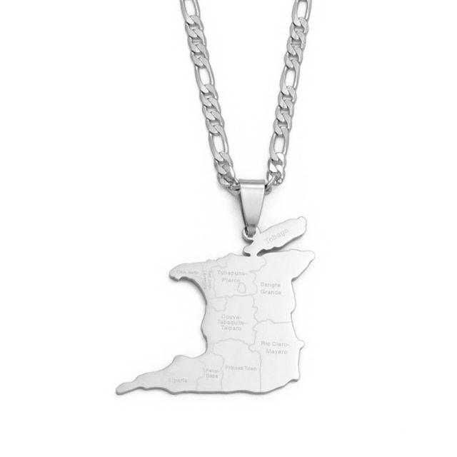 Anniyo Big Trinidad Tobago Map City Name Pendant Necklace For Women Men Gold Color Trendy Ethnic Jewelry S 119421