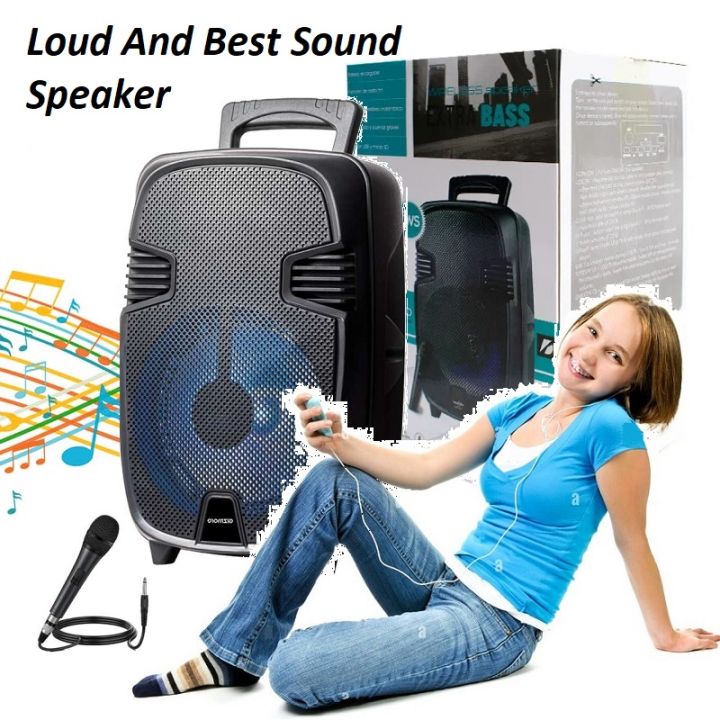 GTS-1248 Speaker 8inch Speaker Music Speaker Portable Rechargeable Speaker Wireless Speaker Bluetooth Speaker With Microphone Speaker Super Loud Woofer Speaker Loud Speaker Rechargeable Mp3 8 Inch Speaker FM Radio USB and Memory Card Supported Speaker