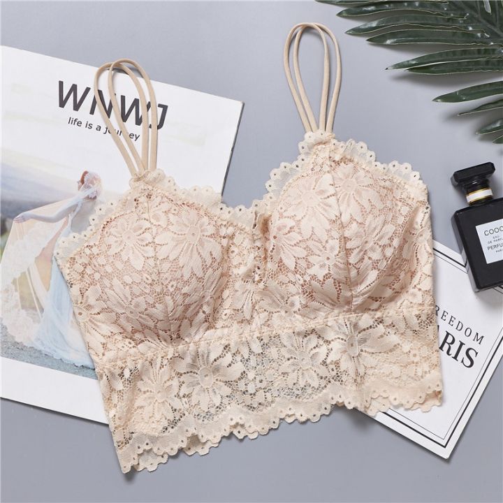 Seamless Lace Tube Top Deep V Push Up Wireless Bra for Women