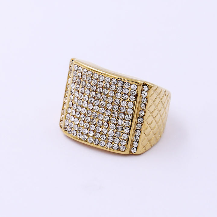 Wholesale Jewelry Designer Hiphop Custom Bling Stainless Steel Jewelry Fashion Crystal iced out Stone Ring Plated Gold For Man