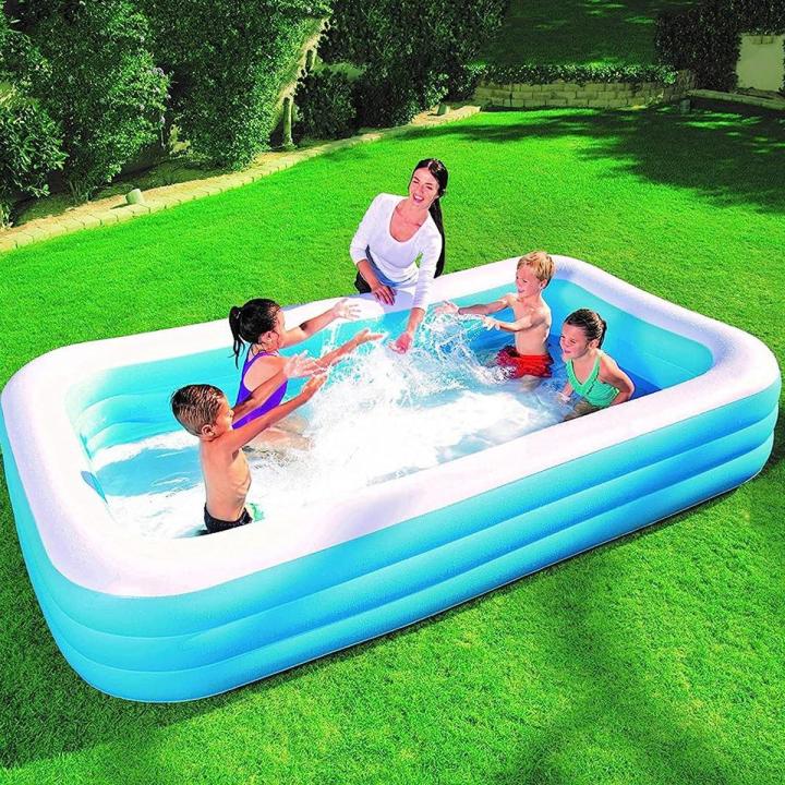 BESTWAY 54150 Deluxe Blue Rectangular Family Pool | 3 Rings Pool  - 10' x 6' x 18"