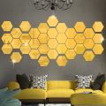 Gift City Presents Golden Acrylic Hexagon Mirror Wall Sticker Sets, 3D Wall Stickers, DIY Geometric Removable Acrylic Mirror Wall Decal, Personalized Art Hexagonal Mirror for Home Living Room Bedroom Decoration. 