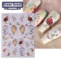 Green forest Nail Art Sticker Flower Design Embossed Slider 5D Nail Decal. 