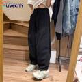 Baggy Pants Full Length Vintage Straight Wide Leg Solid Color Casual Trousers. 