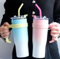 Imported 1200ml 304 Stainless Steel 40Oz Large Capacity Handle Large Ice Cup Car Giant Gradient Cup with Straw for Girls and School Kids Gym and Office Use Large Tumbler for Girls. 