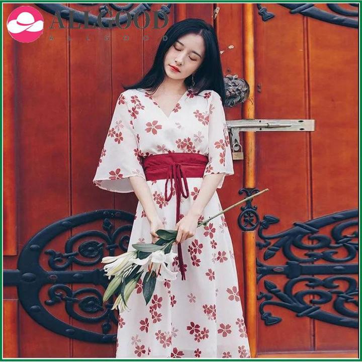 【ALLGOOD】New belt dress waist bandage cloth Hanfu improved version of super fairy retro Chinese style small floral