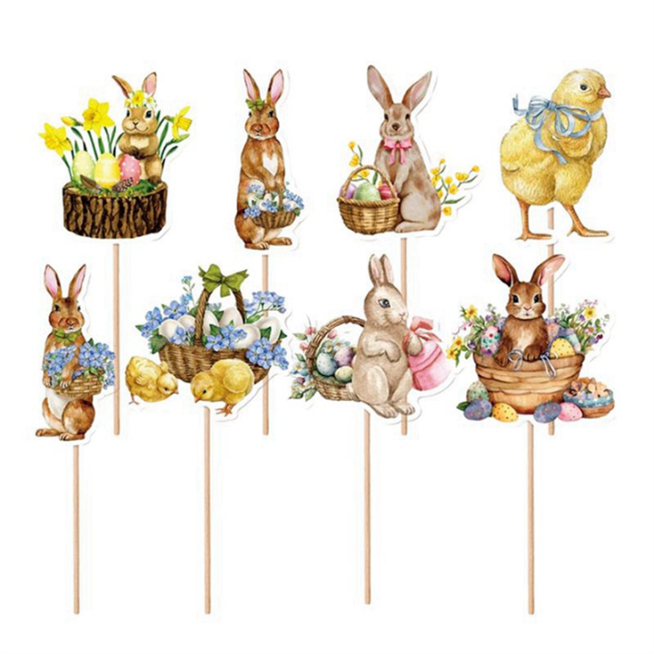 8Pcs Cute Chick Egg Style Cupcake Topper Easter Festival Birthday Baby Shower Decorations Set Kit