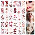 30PCS Bleeding Wound Scar Blood Temporary Tattoos Fake Bloody Stickers For Halloween Party Cosplay Costume. 