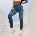 Women Jeggings Faux Denim Jeans Leggings High Waisted Tummy Control Slim Leggins Printed Pencil Pants Seamless Skinny Trousers. 