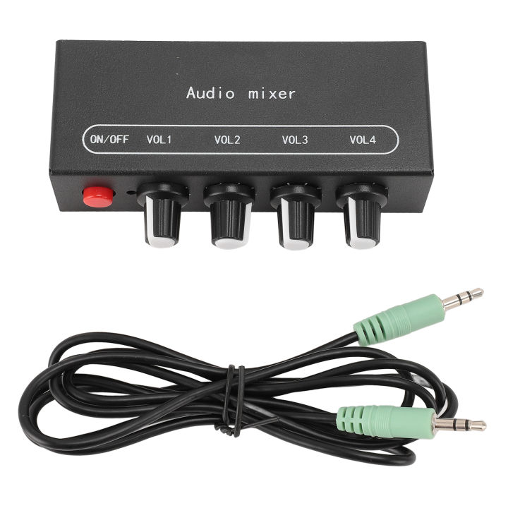 Stereo Line Mixer Aluminum Alloy Casing DC5-12V 3.5mm Input Output Port Sound Mixer Super Low Noise for Instrument