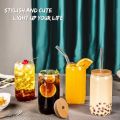 500ml Glass Cups with Bamboo Lids and Glass Straw, Round Glass Mug With Handle, Straw & Wooden Lid, Drinking Glass, Adorable Glass Cups with Lids and Straw, Glass Tumbler Coffee Cup Coffee Mug. 