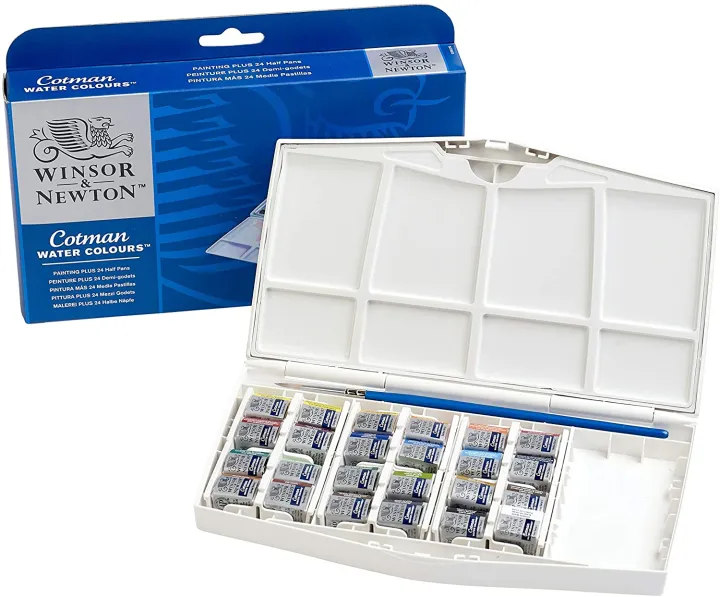 WINSOR&NEWTON%20Cotman%20Watercolours%20Painting%20Plus%2024%20Half%20Pan%20Set%20-%20Image%203
