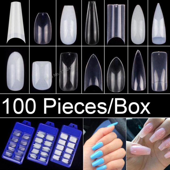 100pcs Coffin Shape Transparent Color Artificial Nails Fake Nails False Nails kit Acrylic Nails Coffin Artificial Nail Transparent With 1 Nail Glue Sheet Nails Sticker