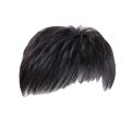 High quality Fashion Breathable High Hair Line Fluffy Heat Resistant Fiber For Young Men Hair Extensions Clip-On Male Natural Toupee Black Short Wig Synthetic Hairpiece Straight Bangs. 