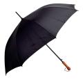 Large Size Umbrella with Wooden Shaped Handle - Black Color. 