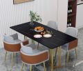 Modern Dining Table Dining  White and Black Marble Effect Sheet Rectangle Shape Dining Gold Finishing. 