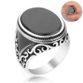 2023 New Handmade Turkish Ring For Men Vintage Eagle Pattern Black Zircon Rings Punk Trendy Islamic Religious Muslim Jewelry. 