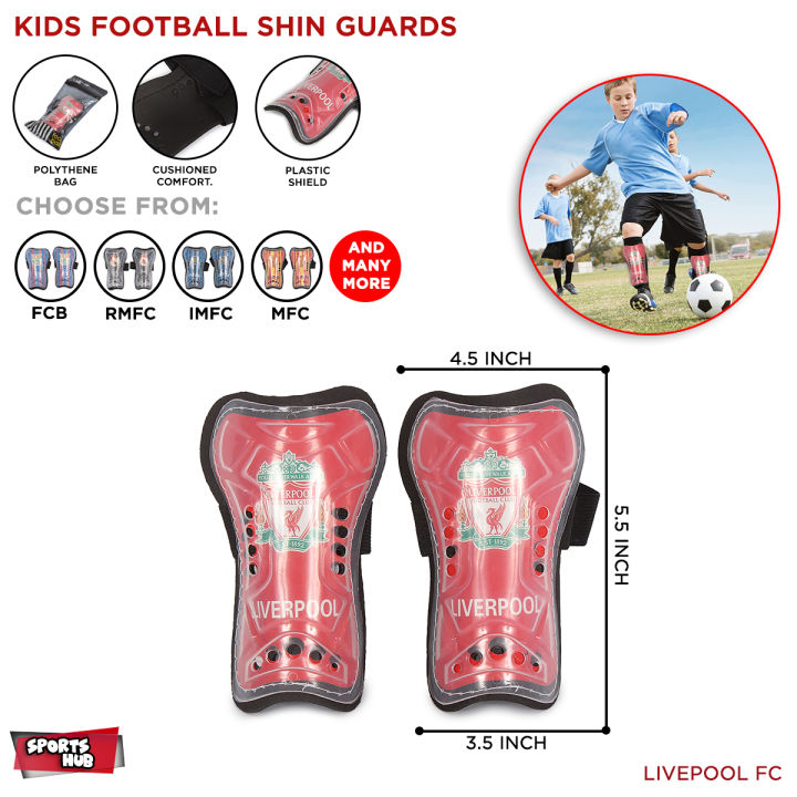 Kids Football Shin guards, Play Soccer With Favorite Football Club Shin Pads (Barcelona FCB, Manchester United MUFC, Liverpool LFC, Inter Milan FCIM, Arsenal AFC, AC Milan ACFC)