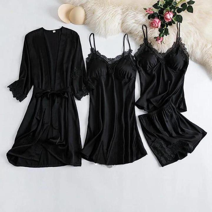 Women Hot Laced Short Nighty Set For Women And Girls Padded Stretchable Lingerie Sexy Sleepwear For Ladies Premium Silk Fabric