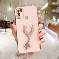 FELMYST Mascot Case For Infinix Hot 10 Play/X688C 3D Luxury Reindeer Gold Plated  Mobile Phone Casing Square Pendant Inlaid Brick Girl Boy Gift Soft Shockproof Cover Cases. 