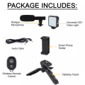 Vlogging Kit for Mobile And Camera - Lightning Compatible Video Vlog Kit - Accessories: Phone Tripod, Phone Mount, LED Light and Microphone - for YouTube_ Starting Kit or iPhone Vlogging Kit. 